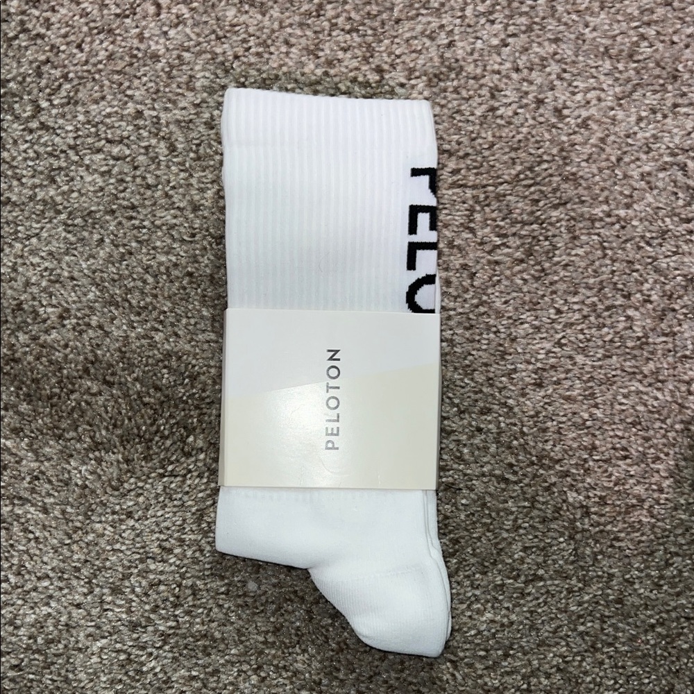 Peloton White Crew Athletic Socks with Black Logo